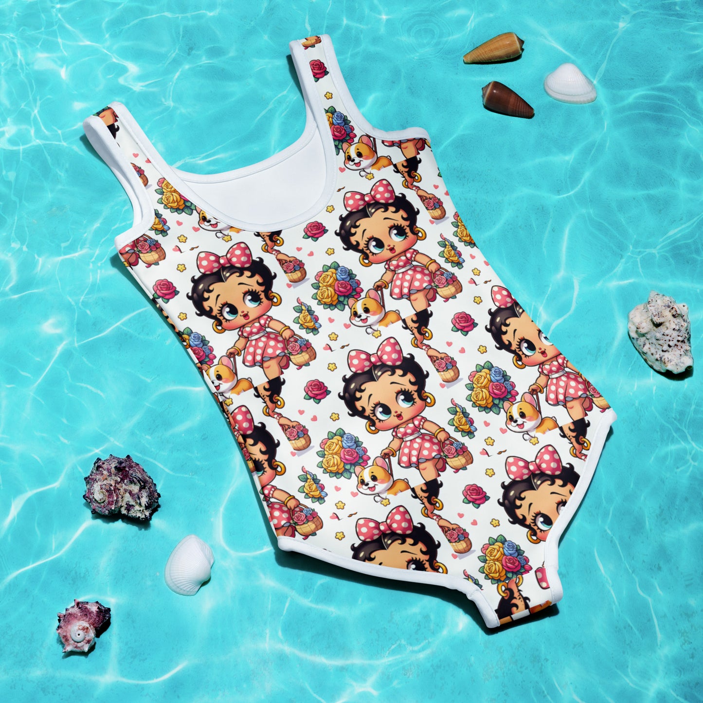 Baby Boop & Corgi All-Over Print Kids Swimsuit