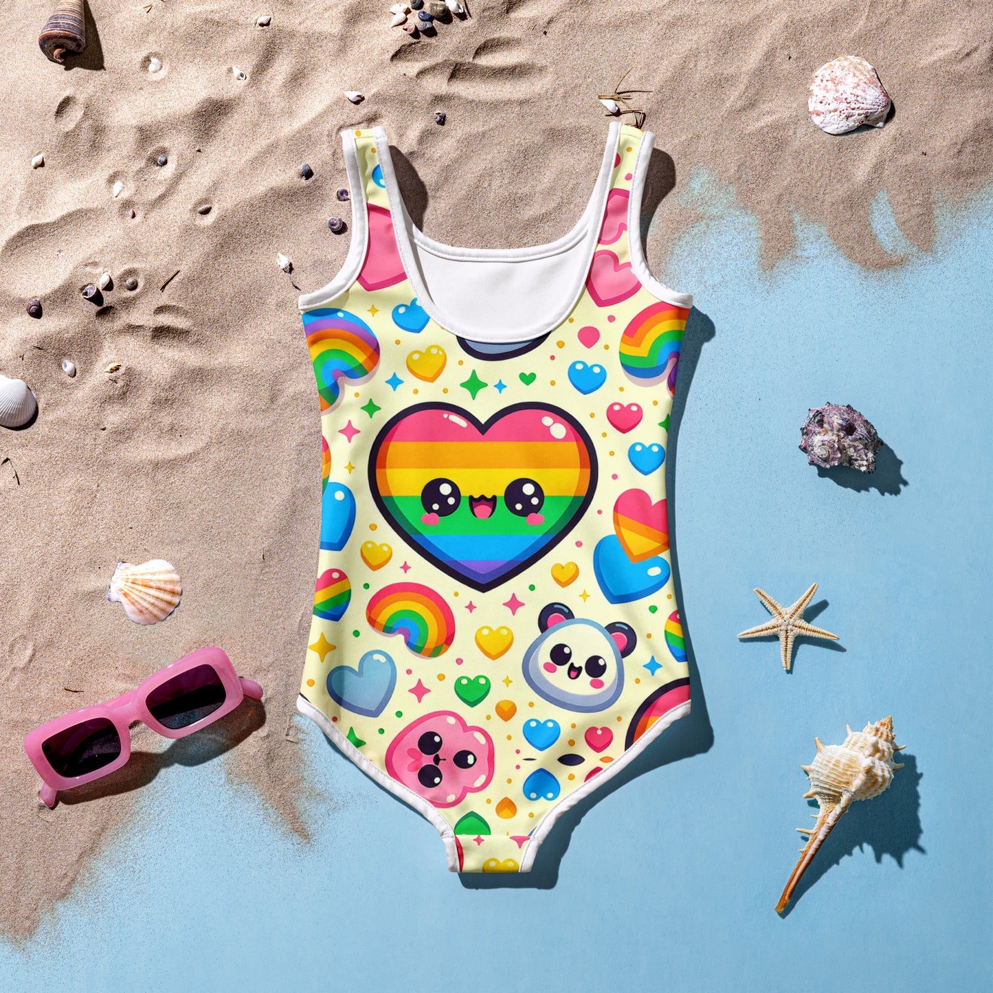 Panda Hearts All-Over Print Kids Swimsuit