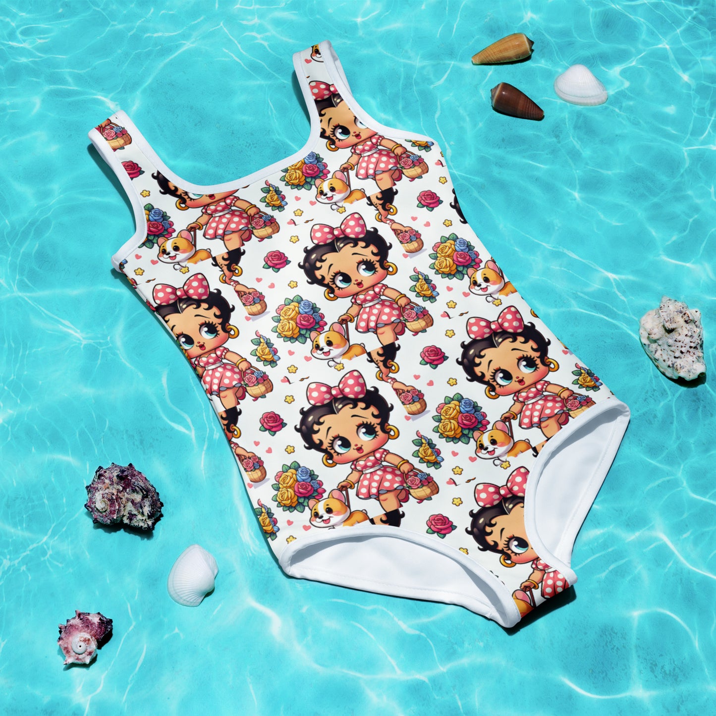 Baby Boop & Corgi All-Over Print Kids Swimsuit