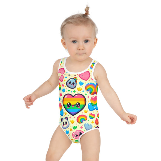 Panda Hearts All-Over Print Kids Swimsuit