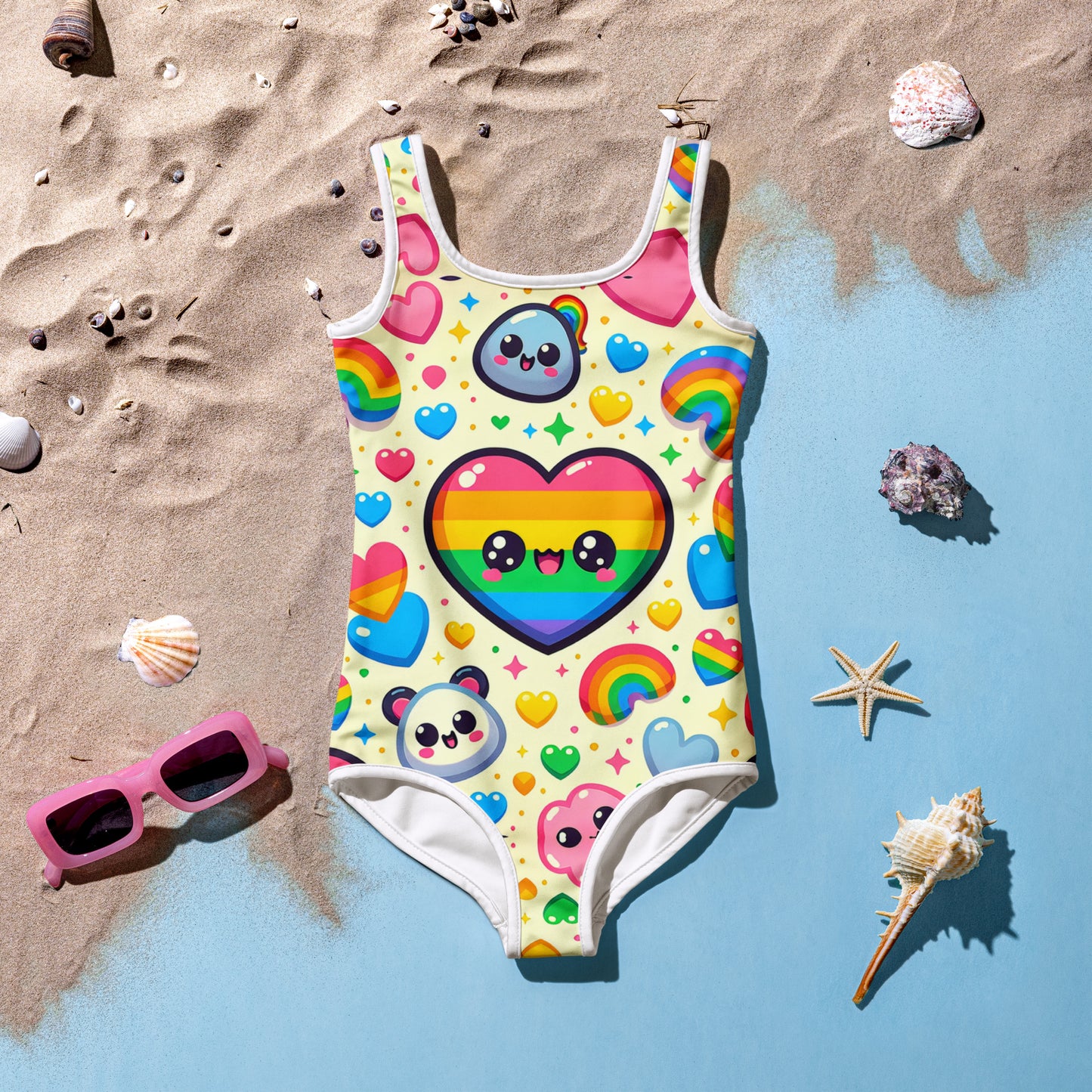 Panda Hearts All-Over Print Kids Swimsuit