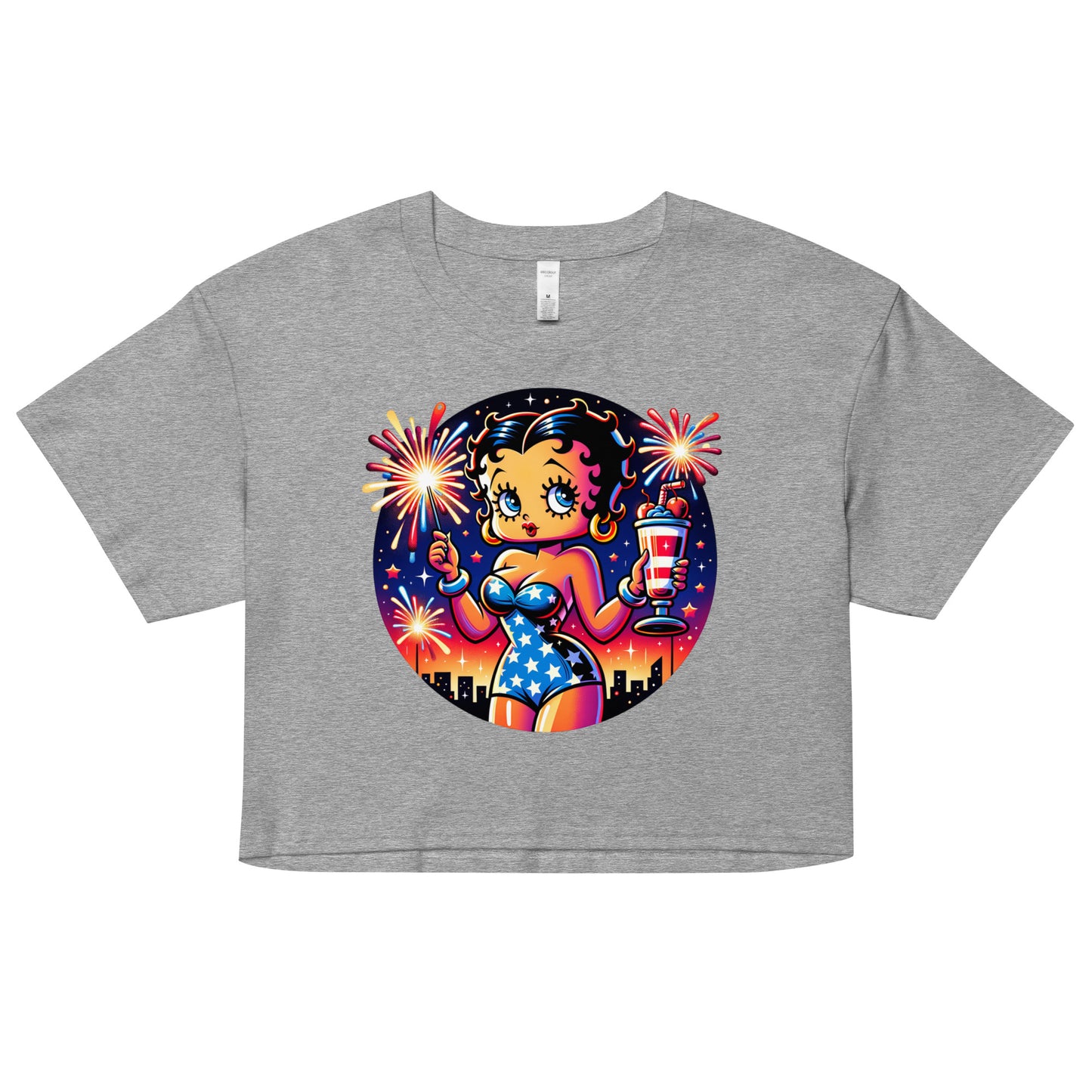 Celebrate July 4th with Betty Boop and Fireworks Women’s crop top