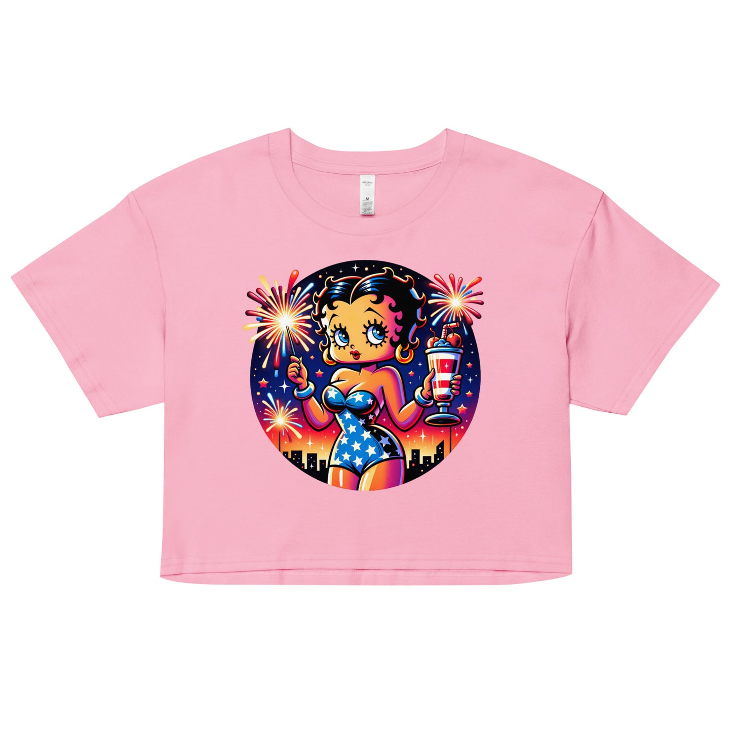 Celebrate July 4th with Betty Boop and Fireworks Women’s crop top