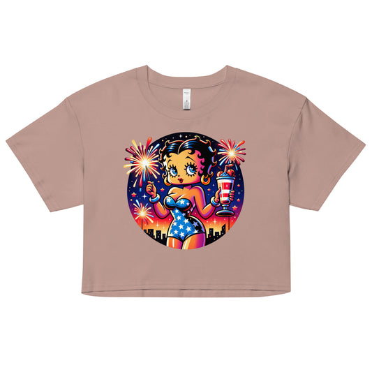 Celebrate July 4th with Betty Boop and Fireworks Women’s crop top