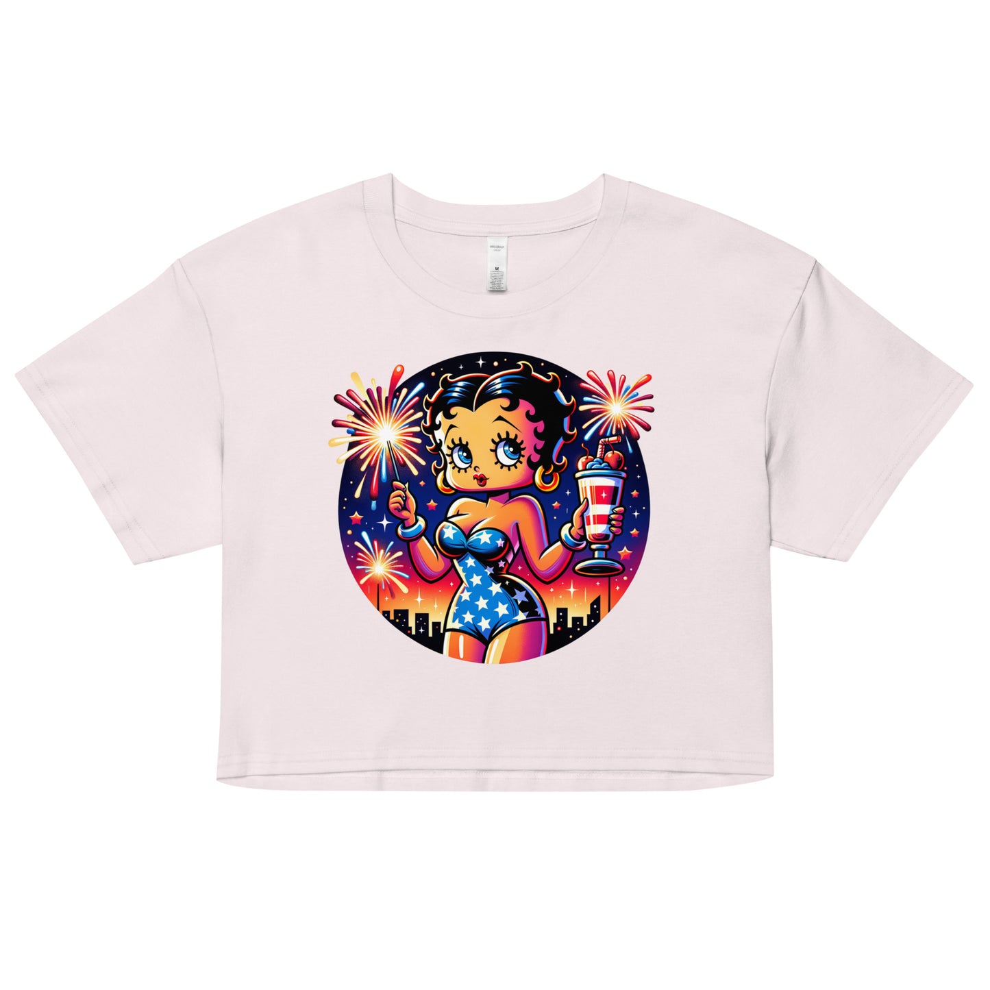 Celebrate July 4th with Betty Boop and Fireworks Women’s crop top