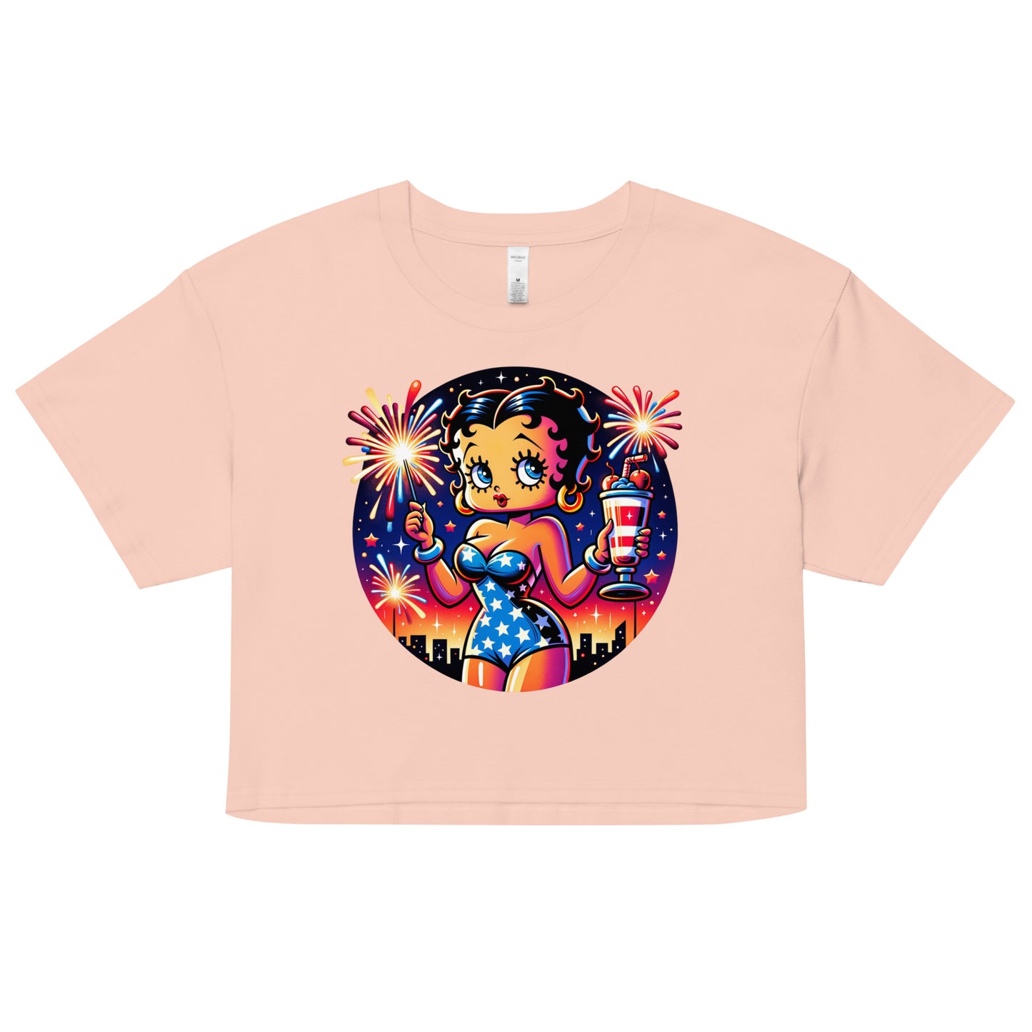 Celebrate July 4th with Betty Boop and Fireworks Women’s crop top