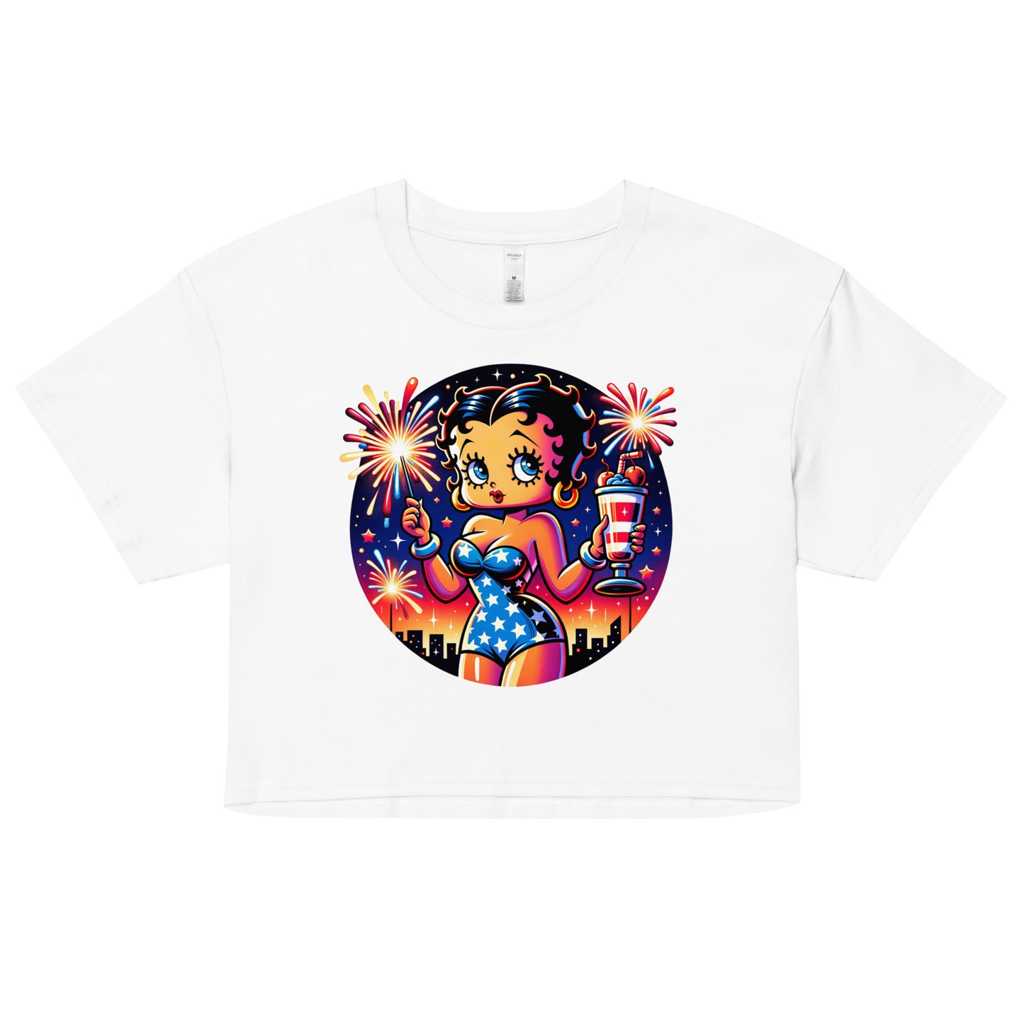 Celebrate July 4th with Betty Boop and Fireworks Women’s crop top